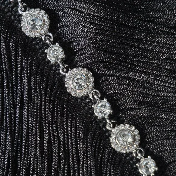 LUXE Rhinestone Fringe Bandage Gown - Black Halter Neck & Sparkle Evening Dress - Picture 8 of 11